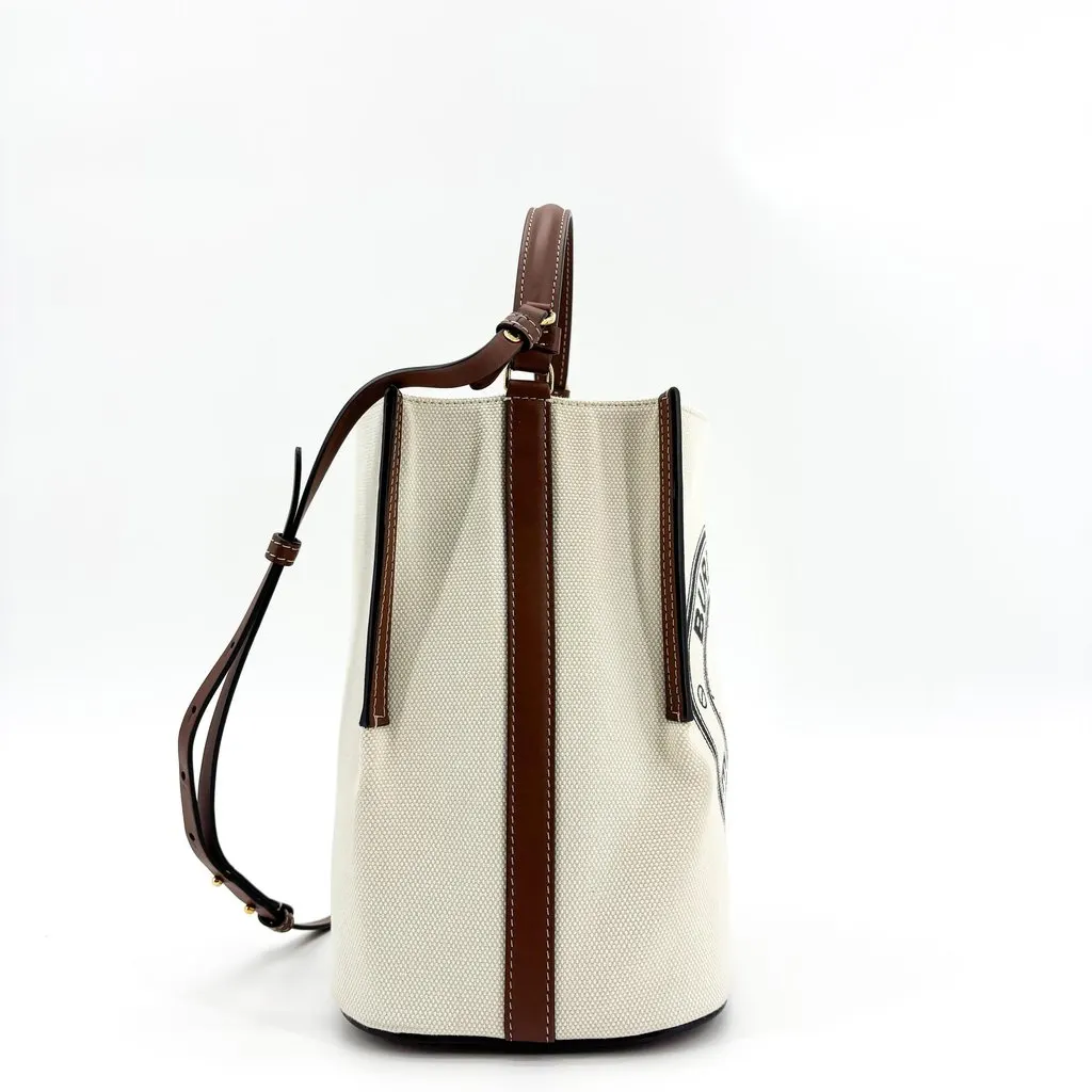 Burberry Small Logo Graphic Canvas Peggy Bag Natural Malt Brown Beige Canvas Good - Model View