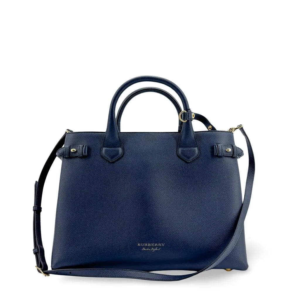 Burberry Medium Banner Bag Navy Navy Leather Good - Front View