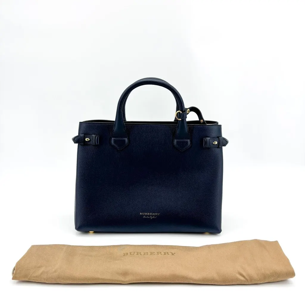 Burberry Medium Banner Bag Navy Navy Leather Good - Back View