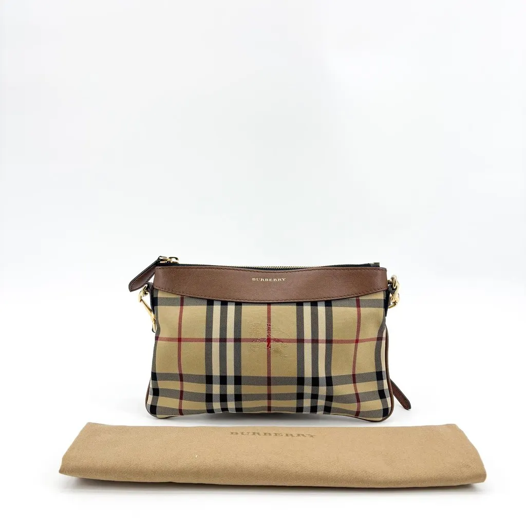 Burberry Peyton Haymarket Check Crossbody Bag Brown Beige Canvas Good - Back View