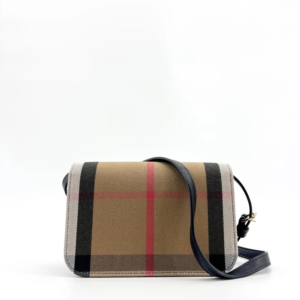 Burberry Vintage Check and Leather Hampshire Crossbody Bag Black Beige Leather Good - Inside View