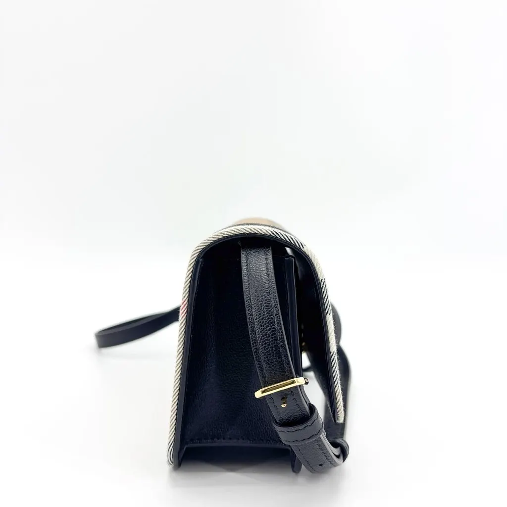 Burberry Vintage Check and Leather Hampshire Crossbody Bag Black Beige Leather Good - Box View