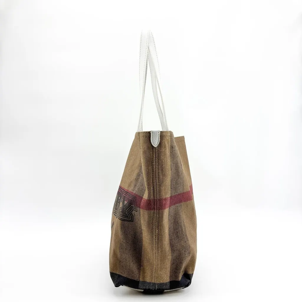 Burberry Medium Vintage Check and Leather Tote Bag White Beige Canvas Good - Inside View