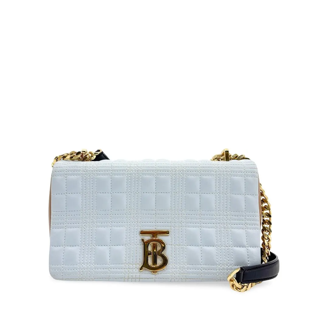 Burberry Small Quilted Leather Lola Bag Sky Blue Beige Leather Very good - Front View
