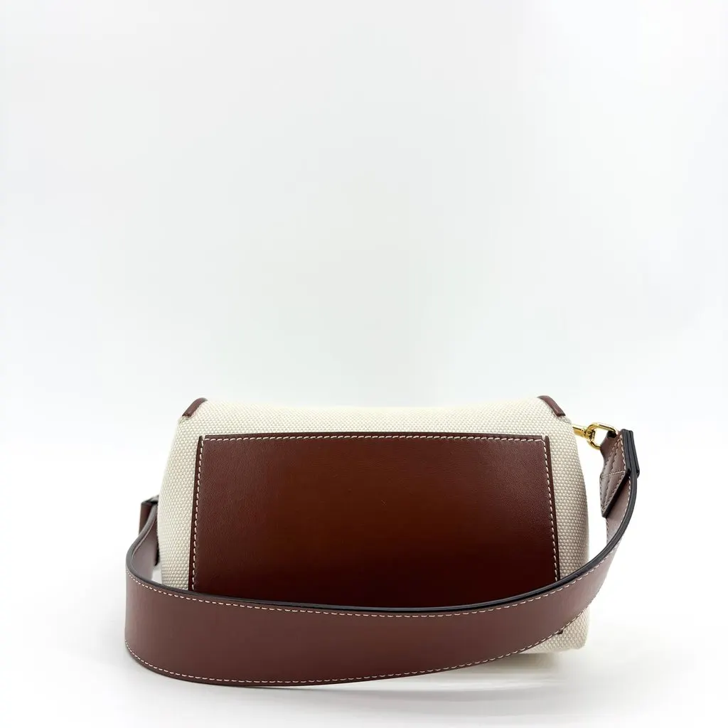 Burberry Mini Note Bag in Horseferry Print Canvas and Leather Natural Malt Brown Brown Canvas Good - Inside View