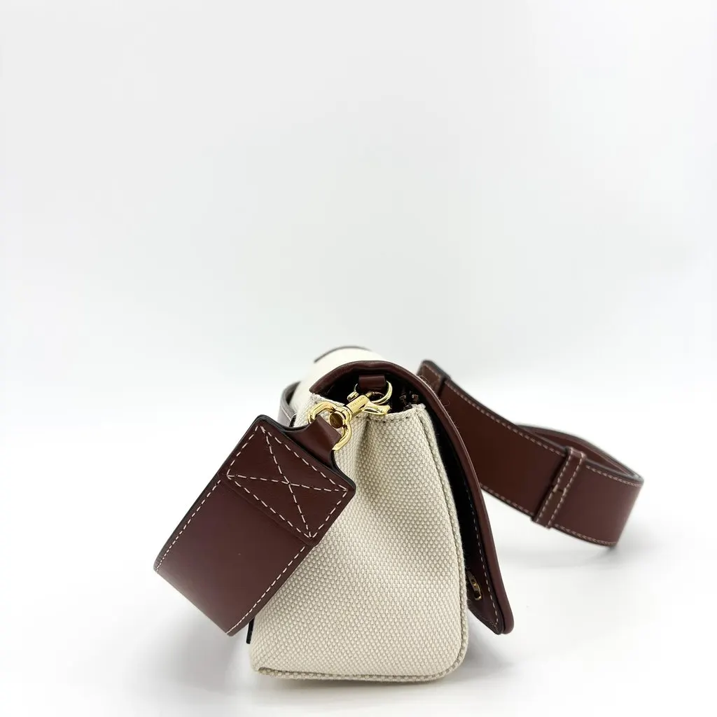 Burberry Mini Note Bag in Horseferry Print Canvas and Leather Natural Malt Brown Brown Canvas Good - Model View