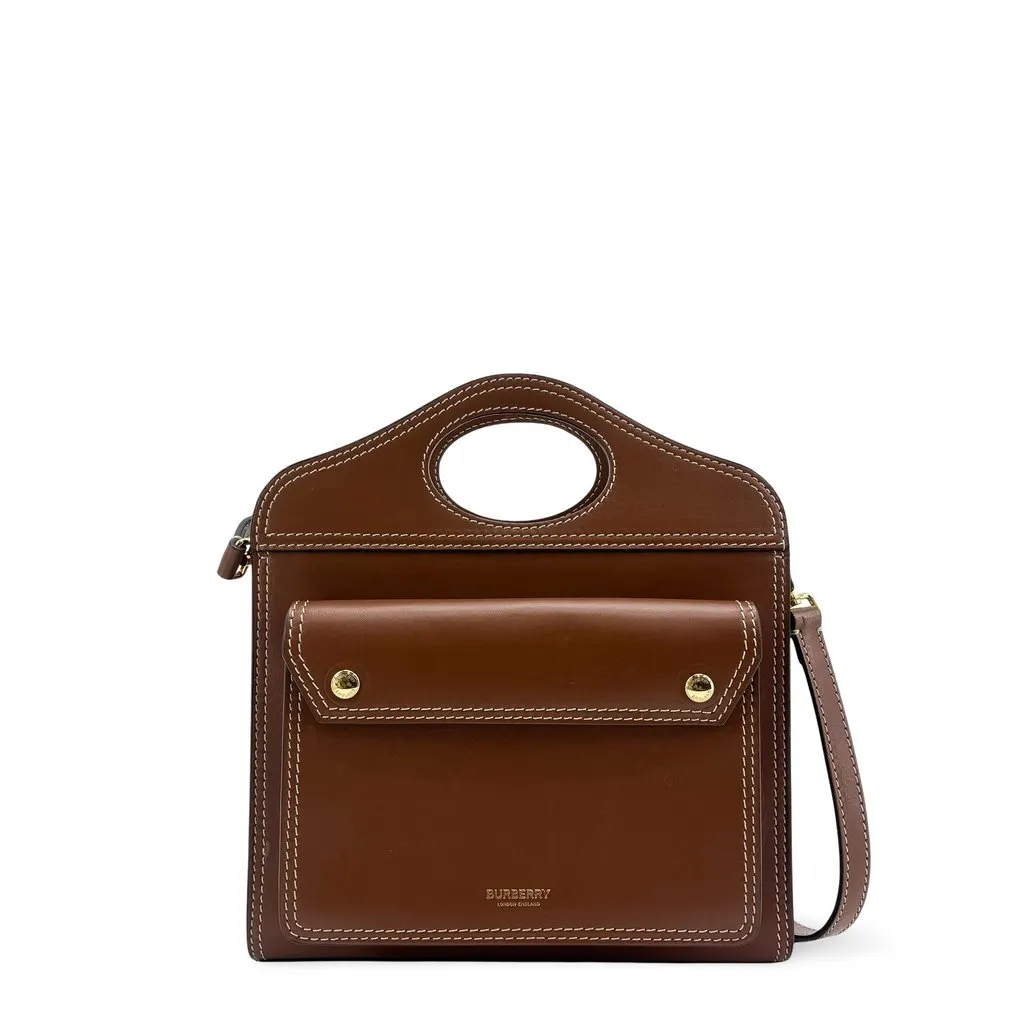 Burberry Micro Leather Pocket Bag Brown Brown Leather Good - Front View