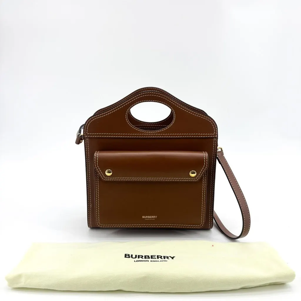 Burberry Micro Leather Pocket Bag Brown Brown Leather Good - Back View