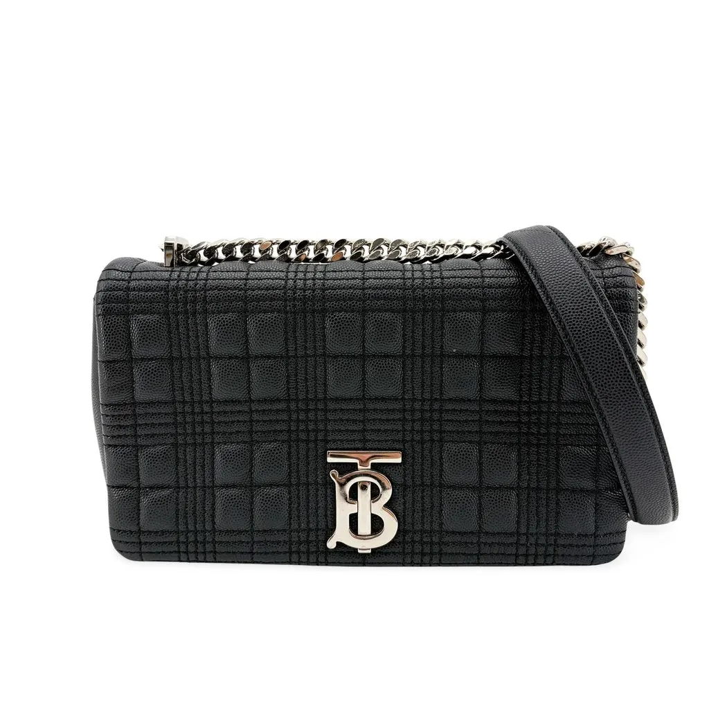 Burberry Small Lola Shoulder Bag Black Silver Black Leather Good - Front View