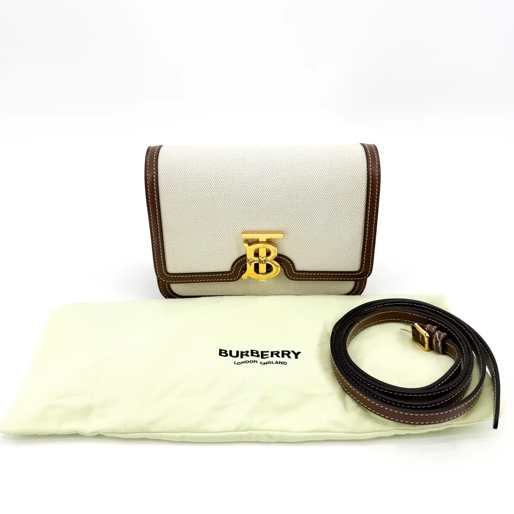 Burberry Mini Canvas and Leather TB Bag Natural Malt Brown Brown Canvas Very good - Back View