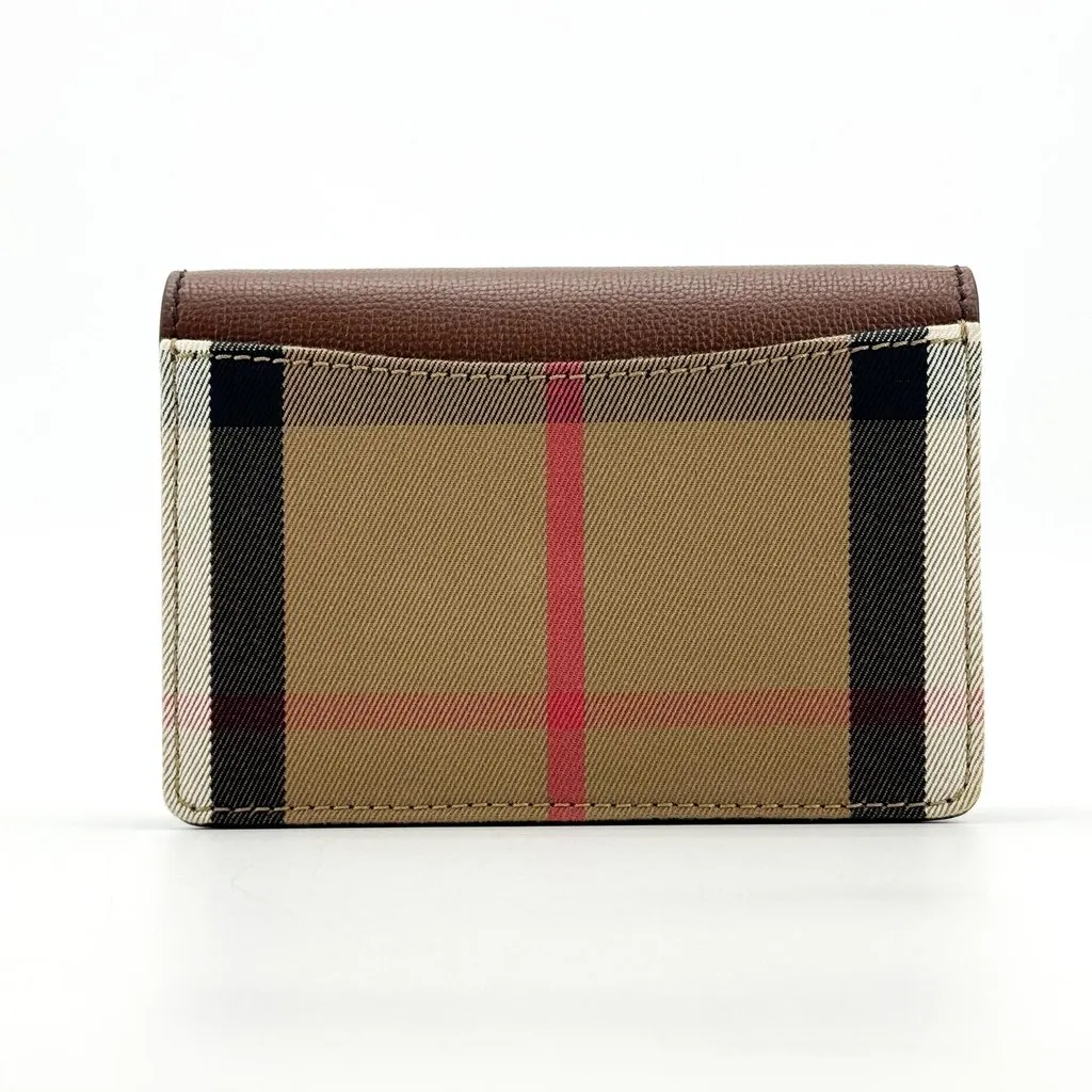 Burberry Vintage Check and Leather Foldover Card Case Brown Beige Leather Good - Back View