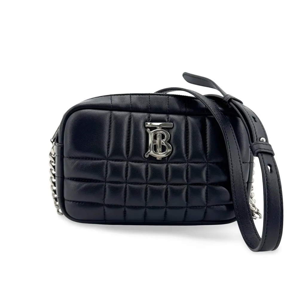 Burberry Mini Lola Quilted Leather Camera Bag Silver Black Black Leather Very good - Front View