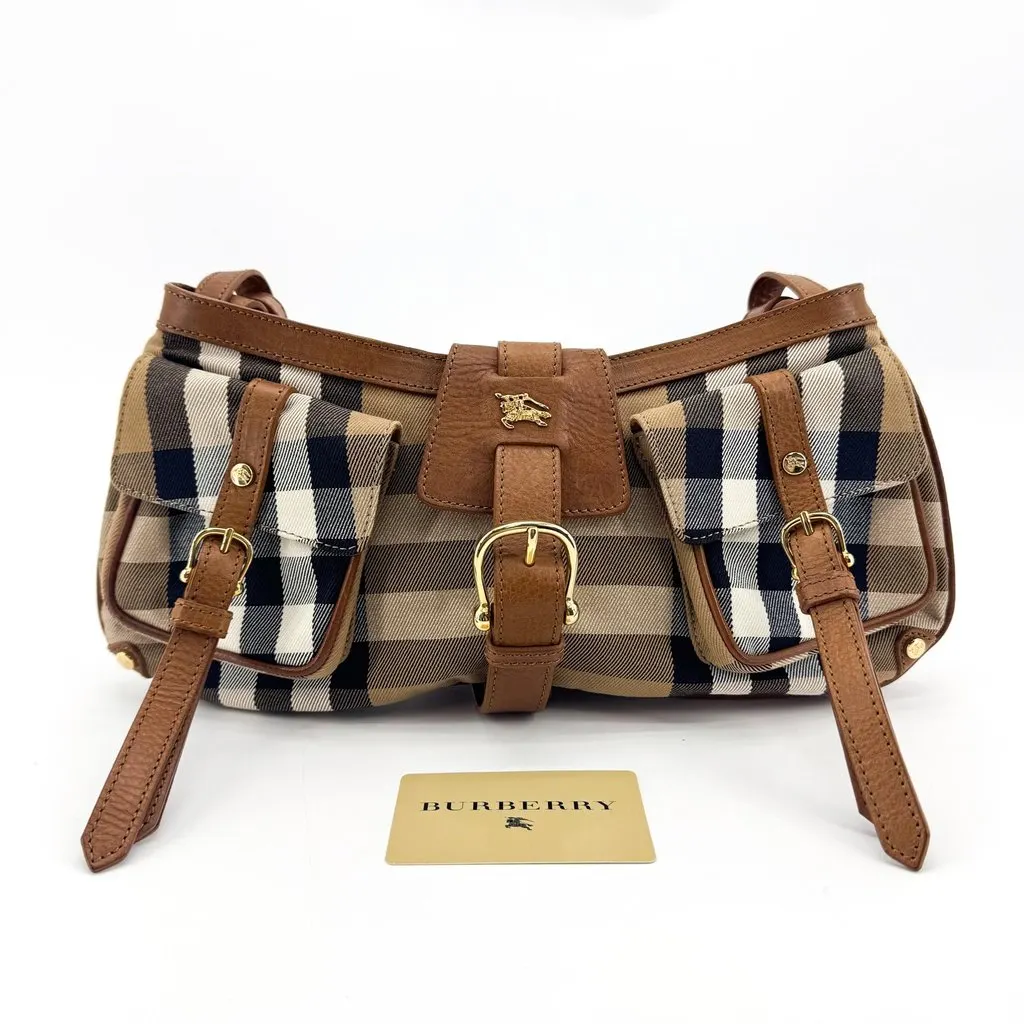 Burberry Vintage Nova Check Multi Pocket Shoulder Bag Brown Beige Canvas Very good - Back View