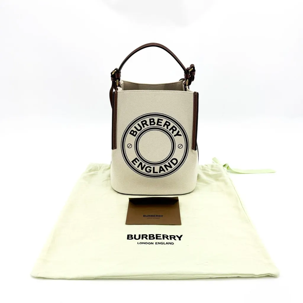 Burberry Small Logo Graphic Canvas Peggy Bucket Bag Natural Tan Brown Cotton Very good - Back View