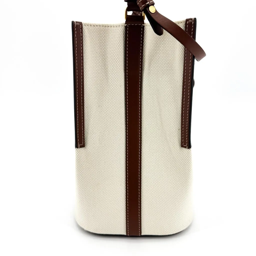 Burberry Small Logo Graphic Canvas Peggy Bucket Bag Natural Tan Brown Cotton Very good - Model View