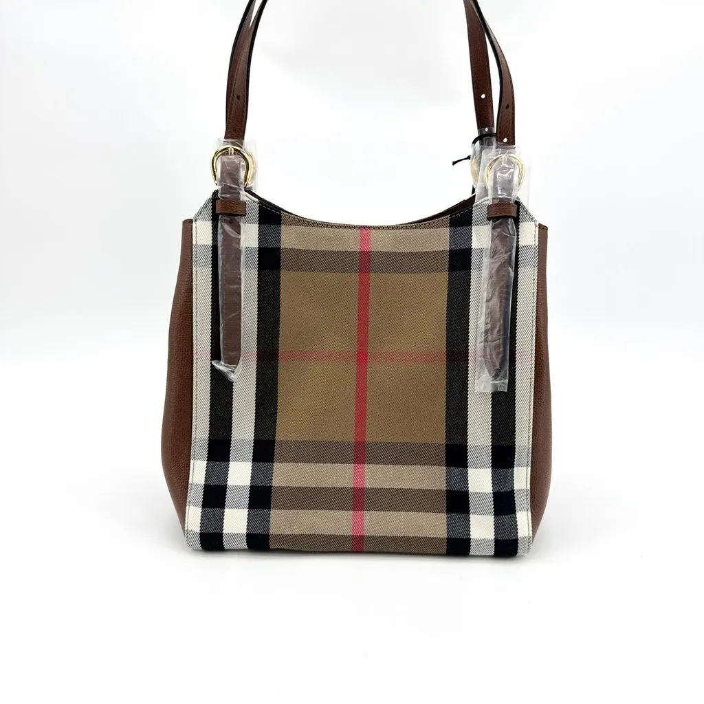 Burberry Small Vintage Check and Leather Hobo Bag Dark Birch Brown Beige Canvas Never worn - Inside View