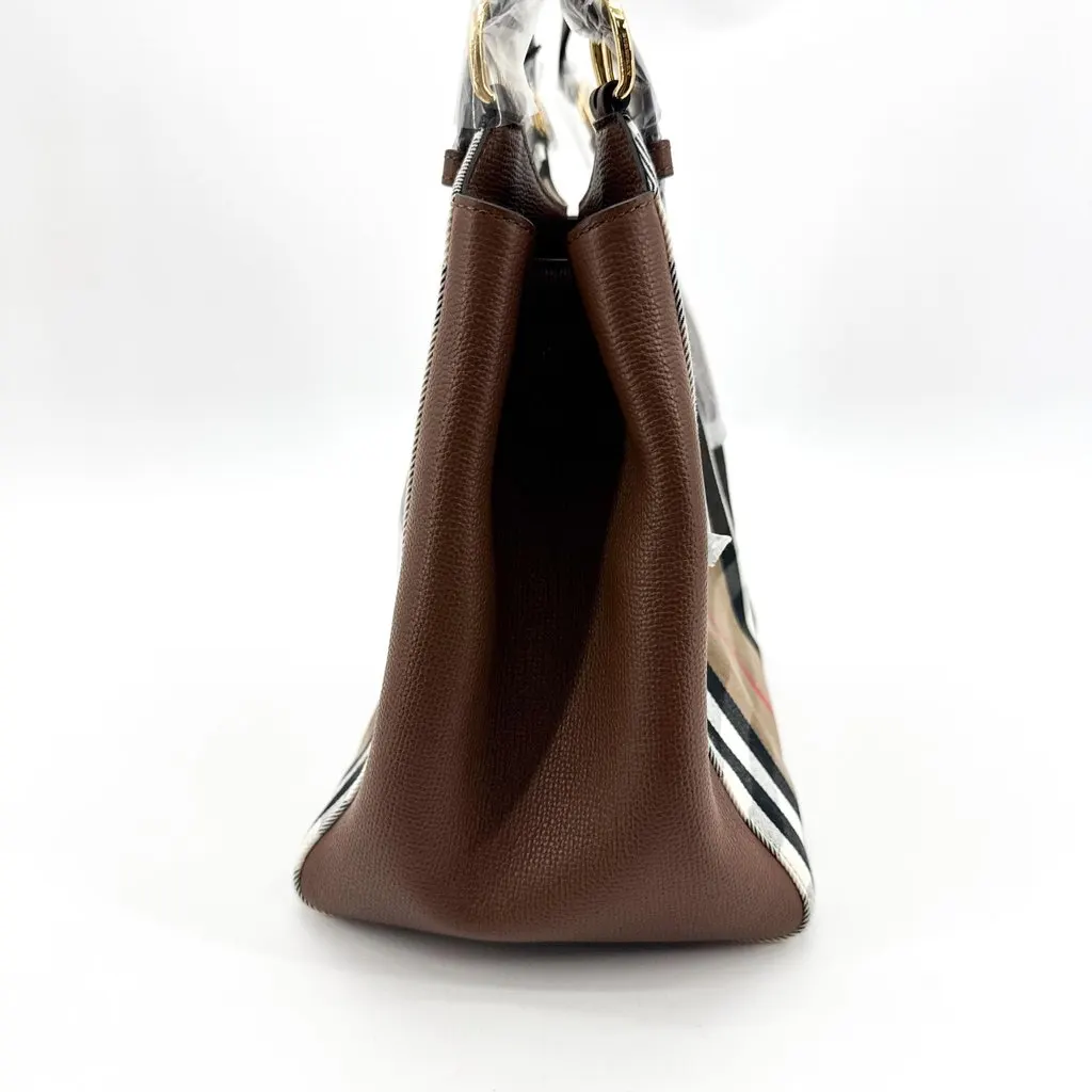 Burberry Small Vintage Check and Leather Hobo Bag Dark Birch Brown Beige Canvas Never worn - Model View