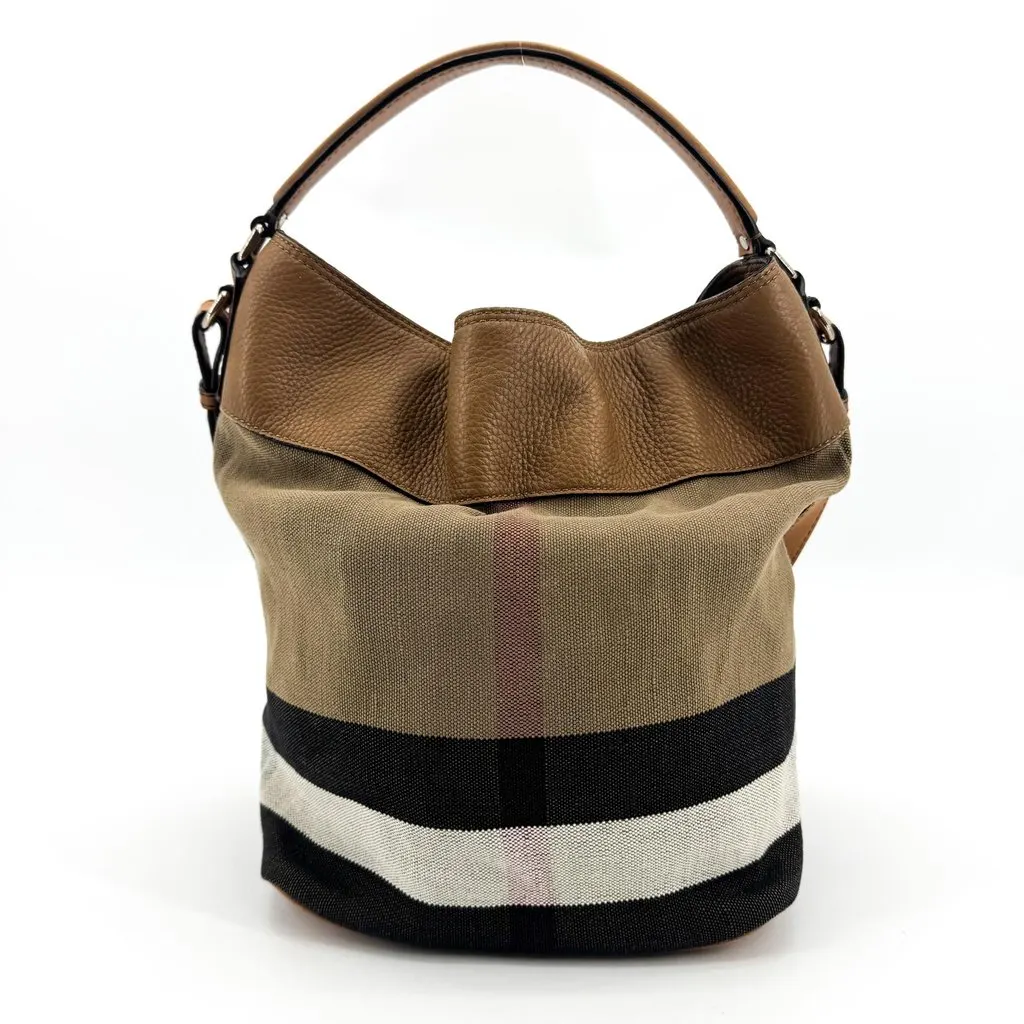 Burberry Ashby Canvas Tassel Bucket Bag Brown Beige Canvas Good - Inside View