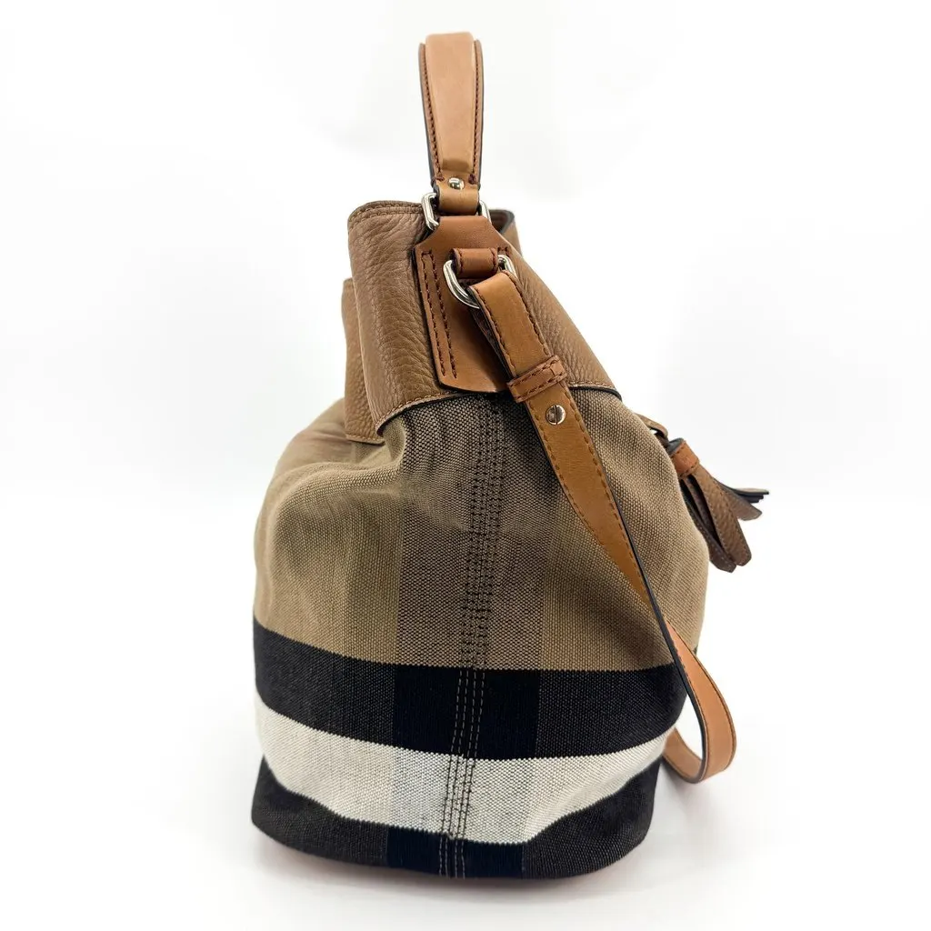 Burberry Ashby Canvas Tassel Bucket Bag Brown Beige Canvas Good - Box View