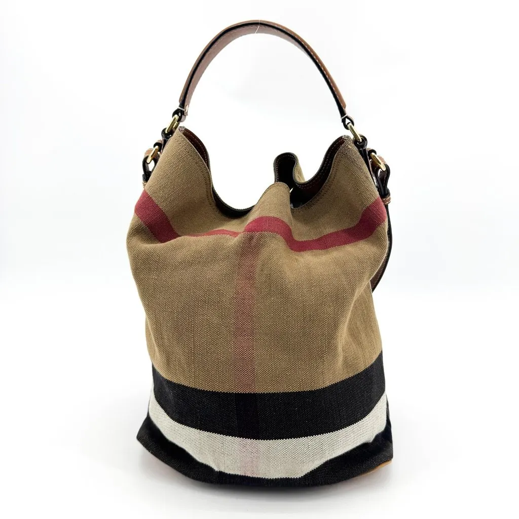 Burberry Small Ashby Canvas Check Hobo Bag Brown Beige Canvas Fair - Inside View