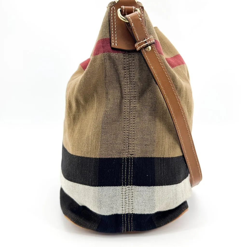 Burberry Small Ashby Canvas Check Hobo Bag Brown Beige Canvas Fair - Box View