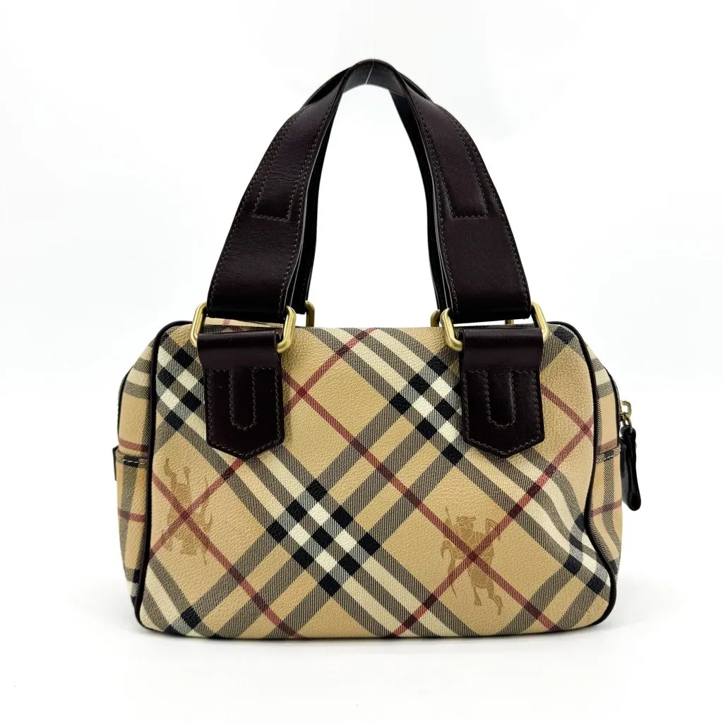 Burberry Haymarket Check Buckle Top Handle Bag Brown Beige Canvas Good - Inside View