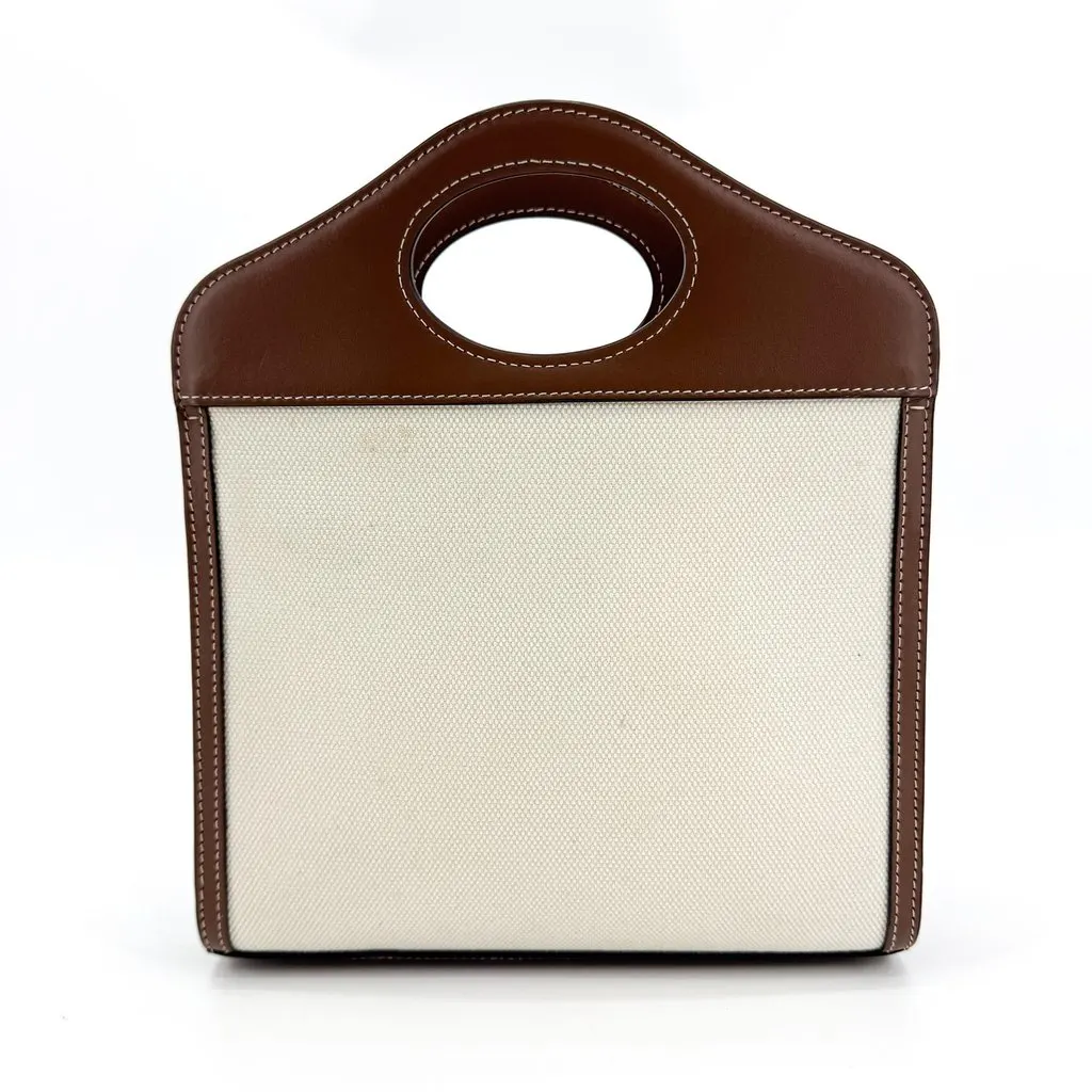 Burberry Mini Horseferry Print Canvas and Leather Pocket Bag Malt Brown Beige Canvas Fair - Back View