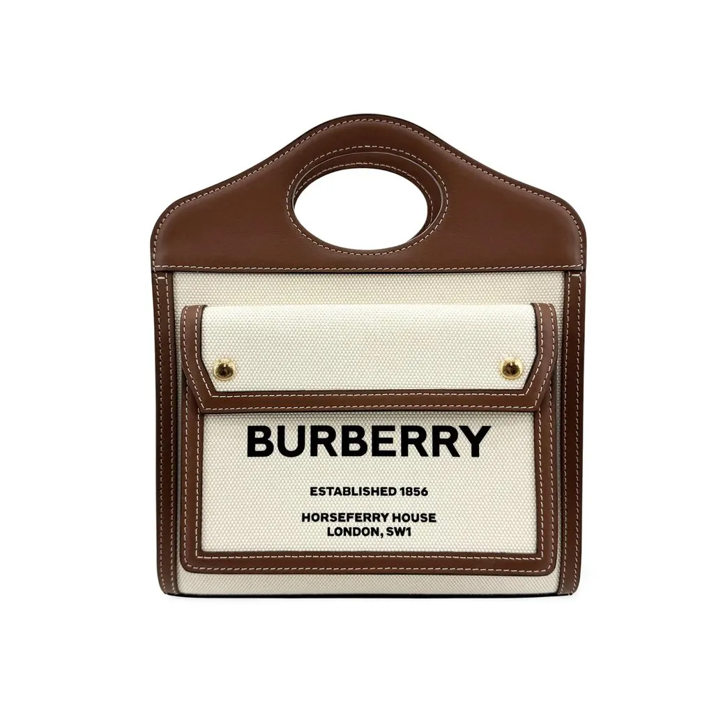Burberry Mini Two-Tone Canvas and Leather Pocket Bag Malt Brown Beige Canvas Very good - Front View