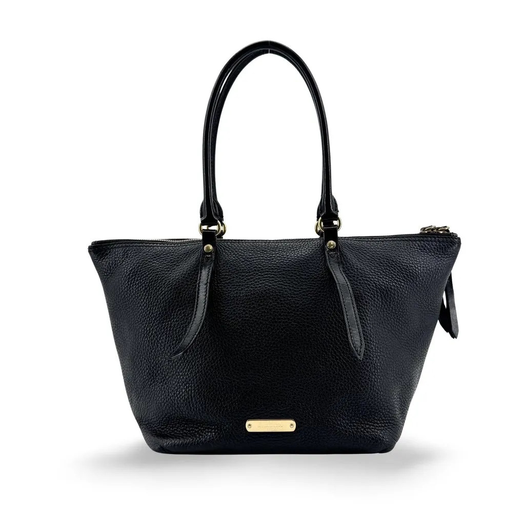 Burberry Grained Leather Small Shoulder Tote Bag Black Black Leather Good - Front View