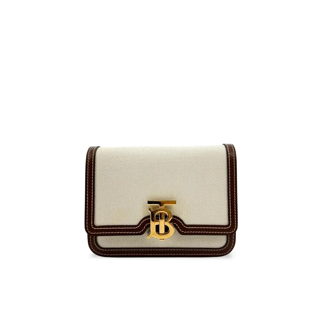 Burberry Micro Canvas and Leather TB Bag Natural Malt Brown Brown Canvas Very good - Front View