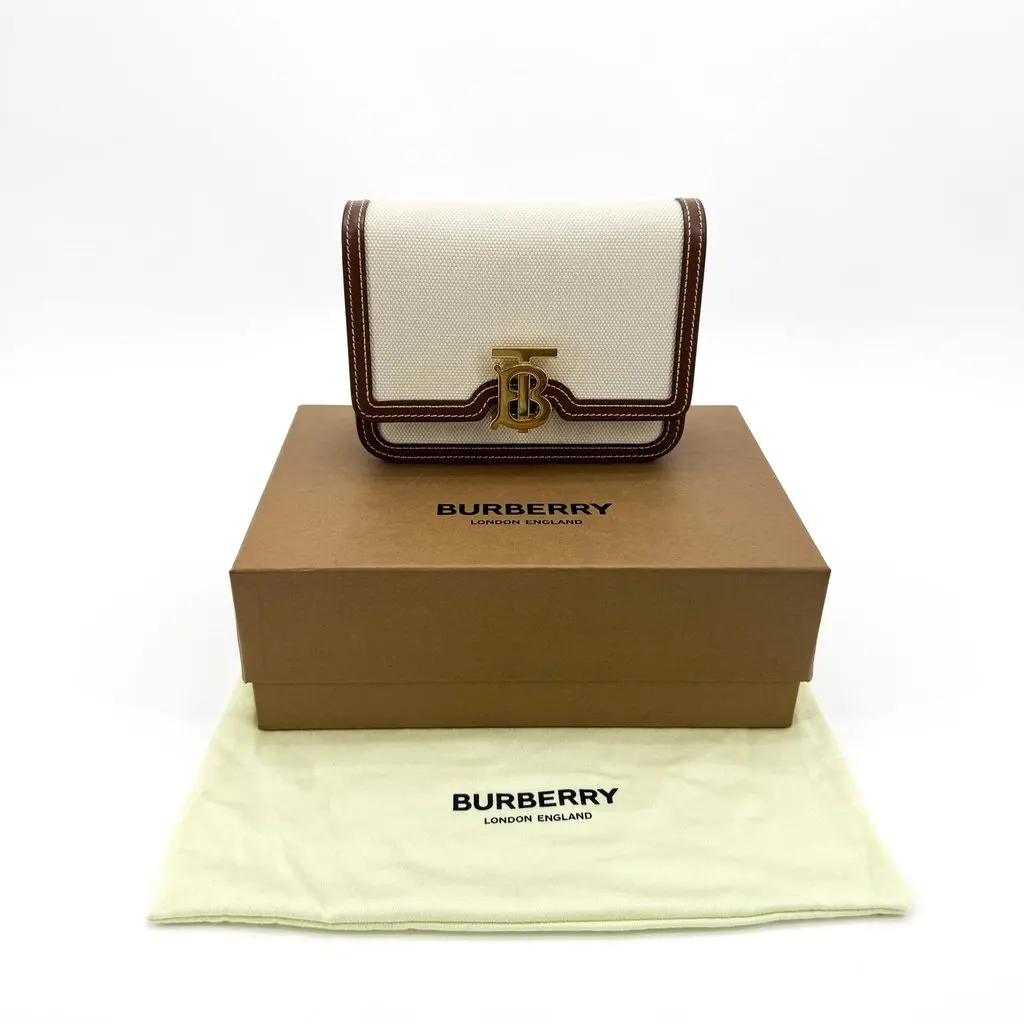 Burberry Micro Canvas and Leather TB Bag Natural Malt Brown Brown Canvas Very good - Back View