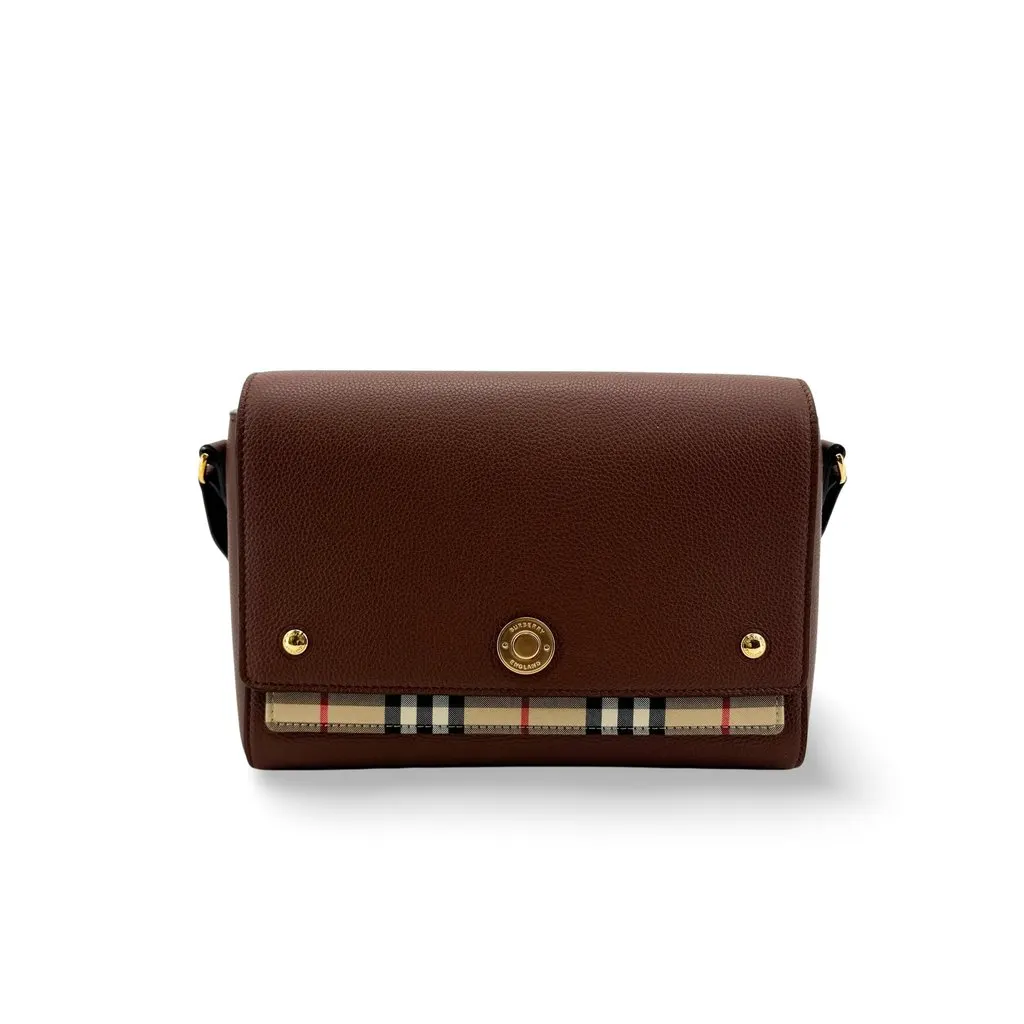 Burberry Vintage Check and Leather Note Shoulder Bag Brown Beige Leather Very good - Front View
