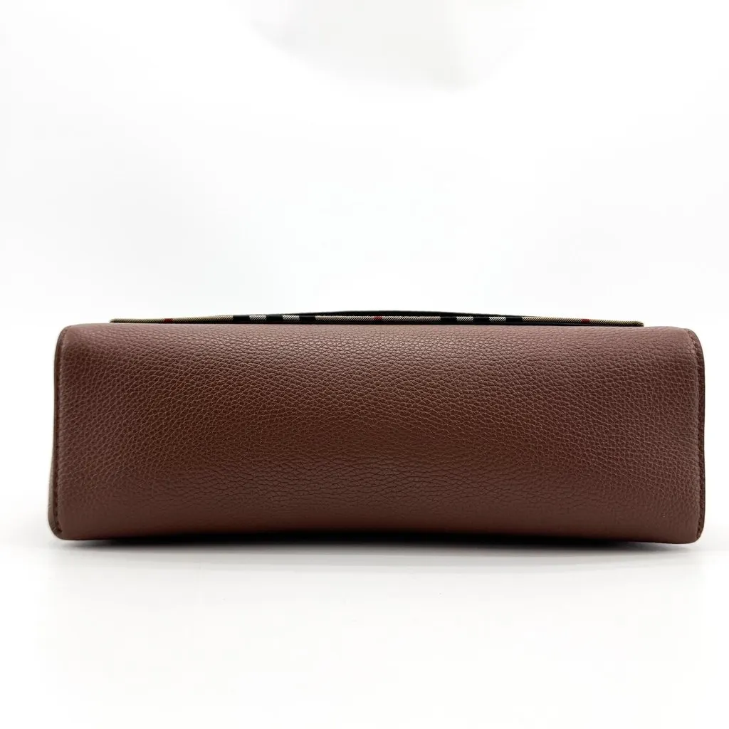 Burberry Vintage Check and Leather Note Shoulder Bag Brown Beige Leather Very good - Box View