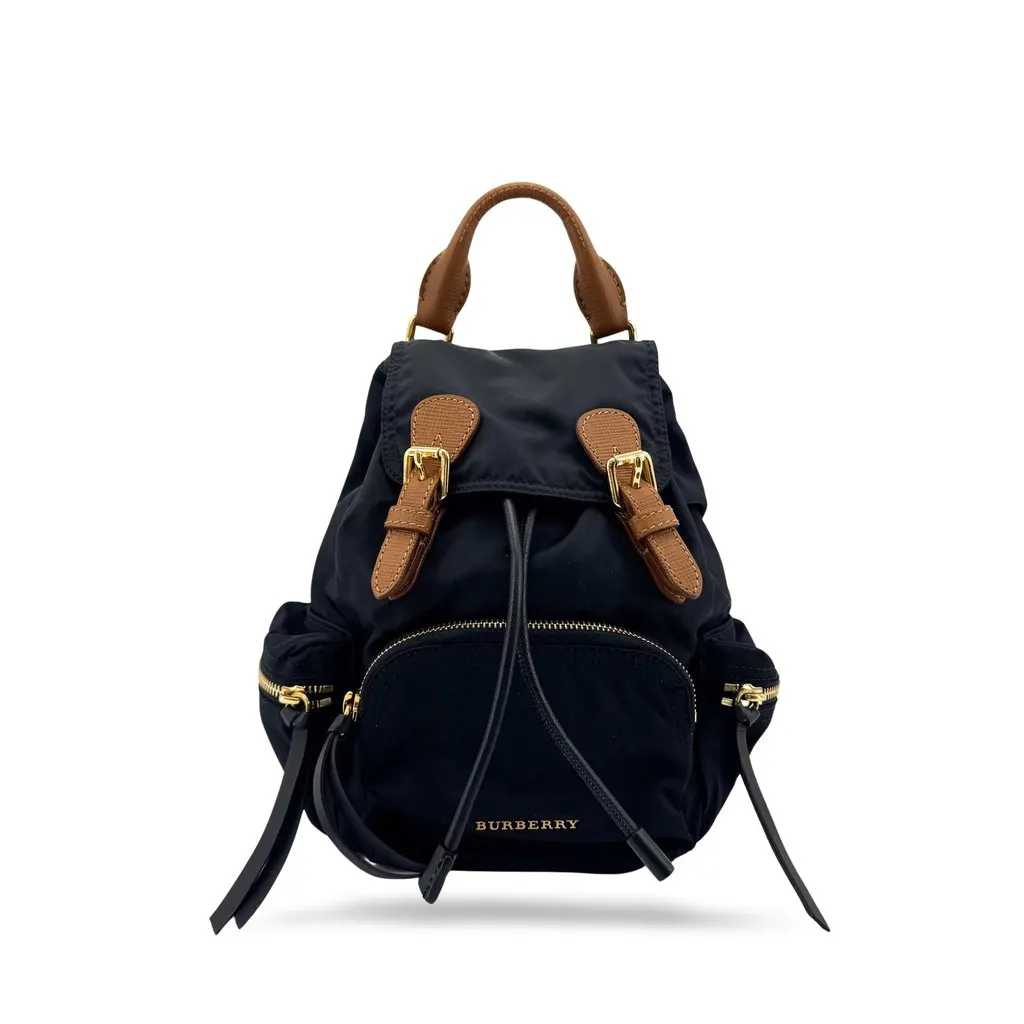 Burberry Technical Nylon and Leather Mini Rucksack Backpack Black Black Polyamide Good - Front View