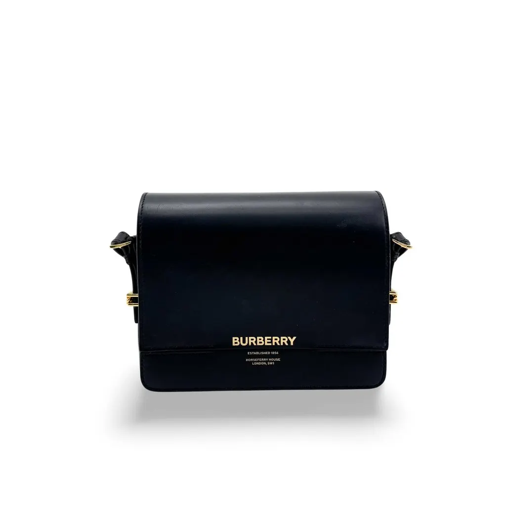 Burberry Horseferry Print Mini Grace Leather Crossbody Bag Black Black Leather Good - Front View