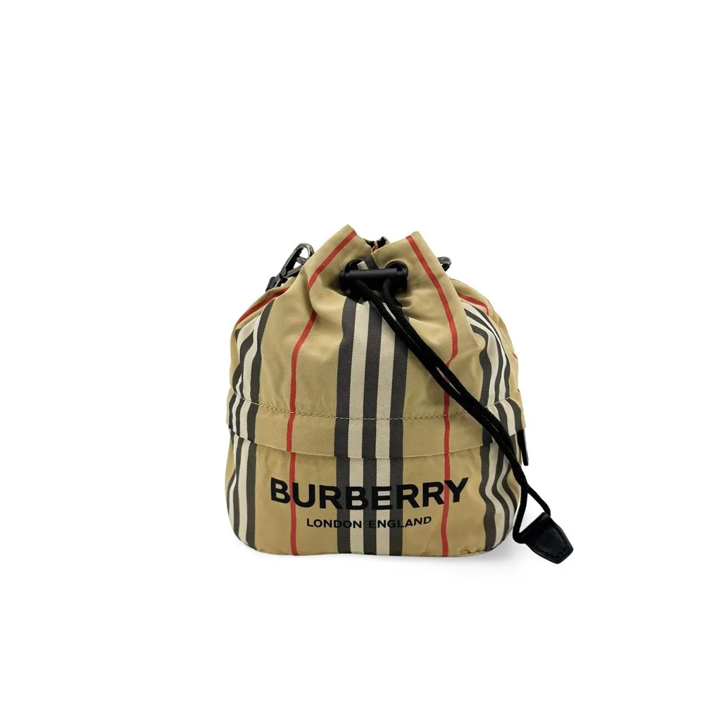 Burberry Icon Stripe Nylon Phoebe Drawstring Pouch Beige Beige Polyamide Very good - Front View
