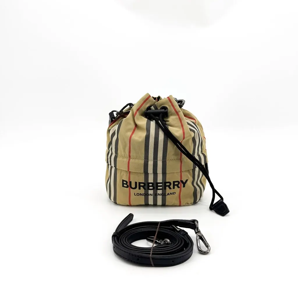 Burberry Icon Stripe Nylon Phoebe Drawstring Pouch Beige Beige Polyamide Very good - Back View