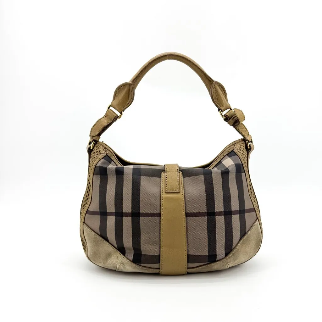 Burberry Check Suede Trimmed Shoulder Bag Beige Khaki Beige Canvas Very good - Inside View