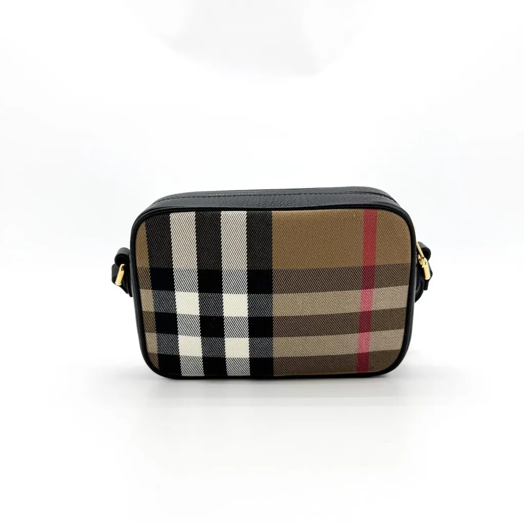 Burberry Vintage Check Leather Camera Bag Small Black Beige Canvas Very good - Inside View