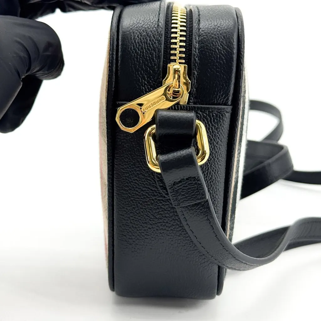 Burberry Vintage Check Leather Camera Bag Small Black Beige Canvas Very good - Box View