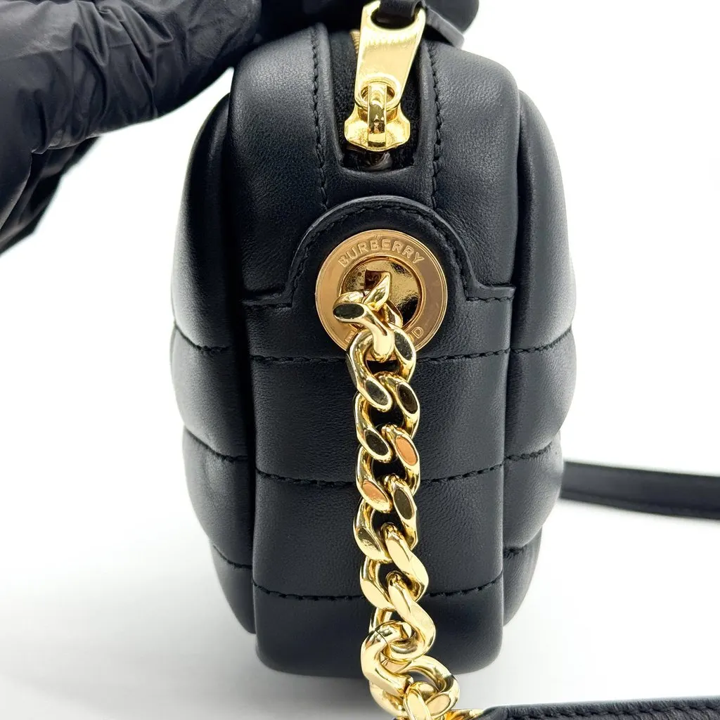 Burberry Mini Quilted Leather Lola Camera Bag Black Black Leather Good - Model View