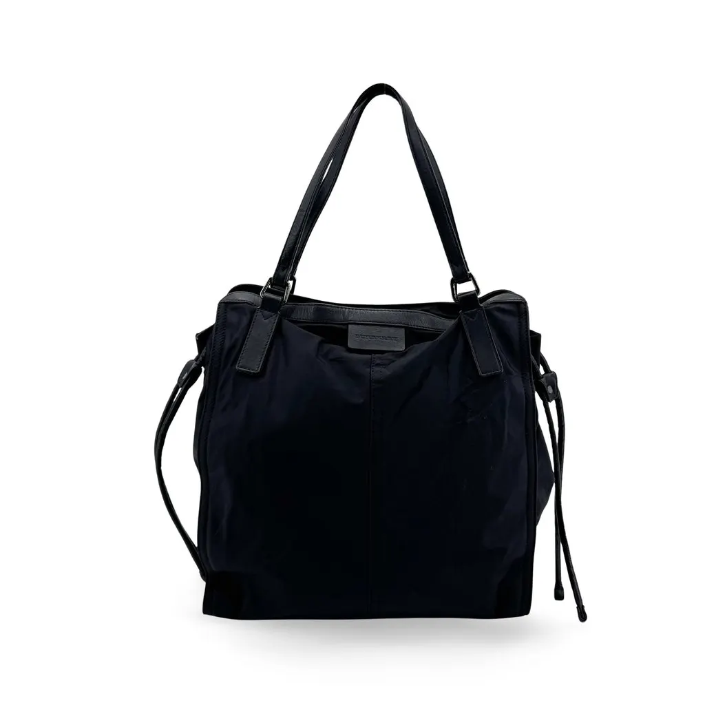 Burberry Nylon Leather Shoulder Tote Bag Black Black Polyamide Good - Front View