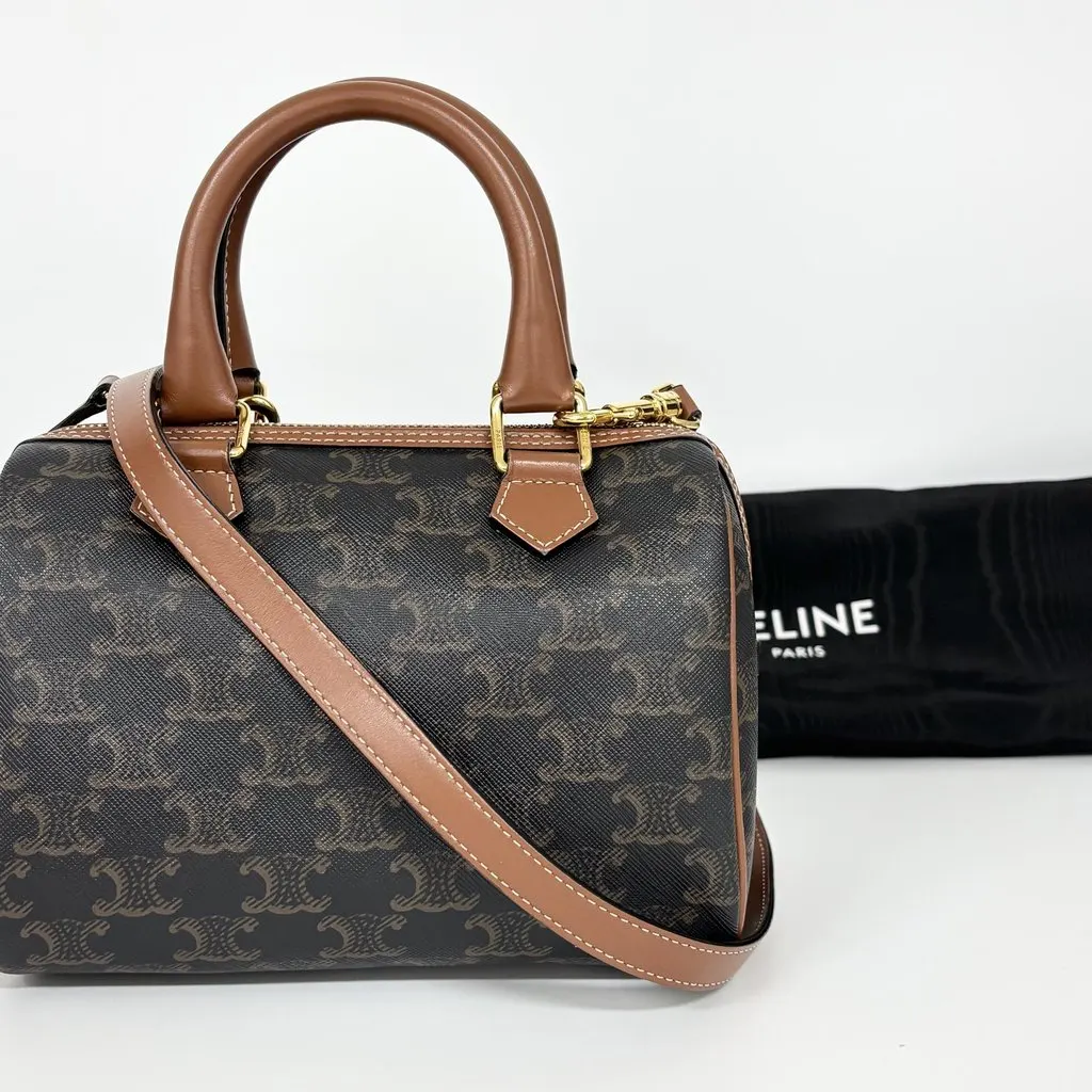 Celine Triomphe Canvas Mini Boston Bag Brown Leather Very good - Back View