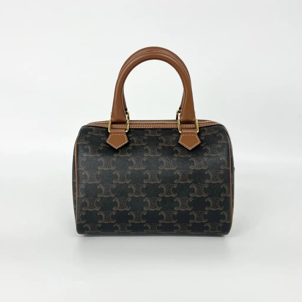 Celine Triomphe Canvas Mini Boston Bag Brown Leather Very good - Inside View