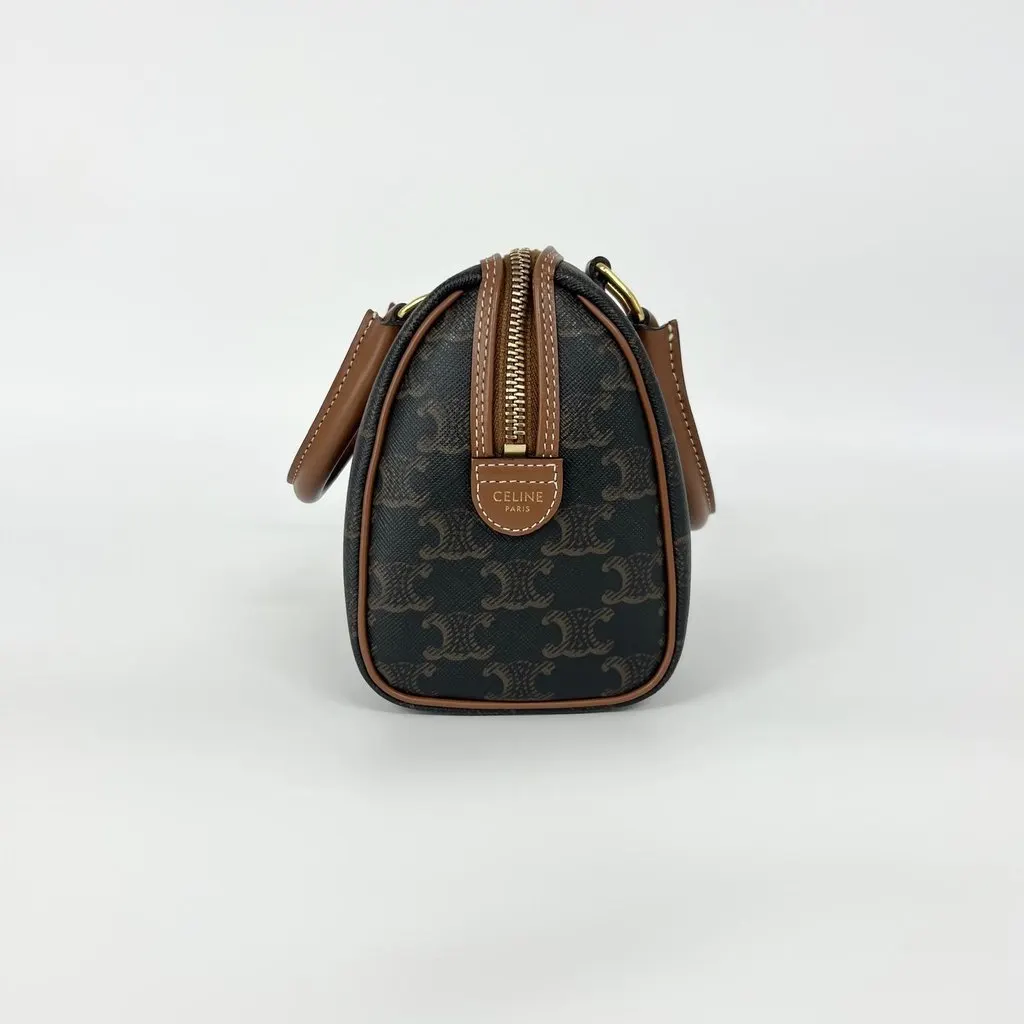 Celine Triomphe Canvas Mini Boston Bag Brown Leather Very good - Model View
