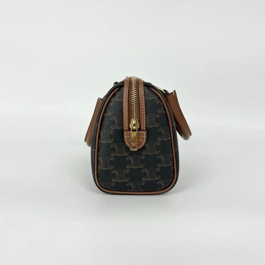 Celine Triomphe Canvas Mini Boston Bag Brown Leather Very good - Box View