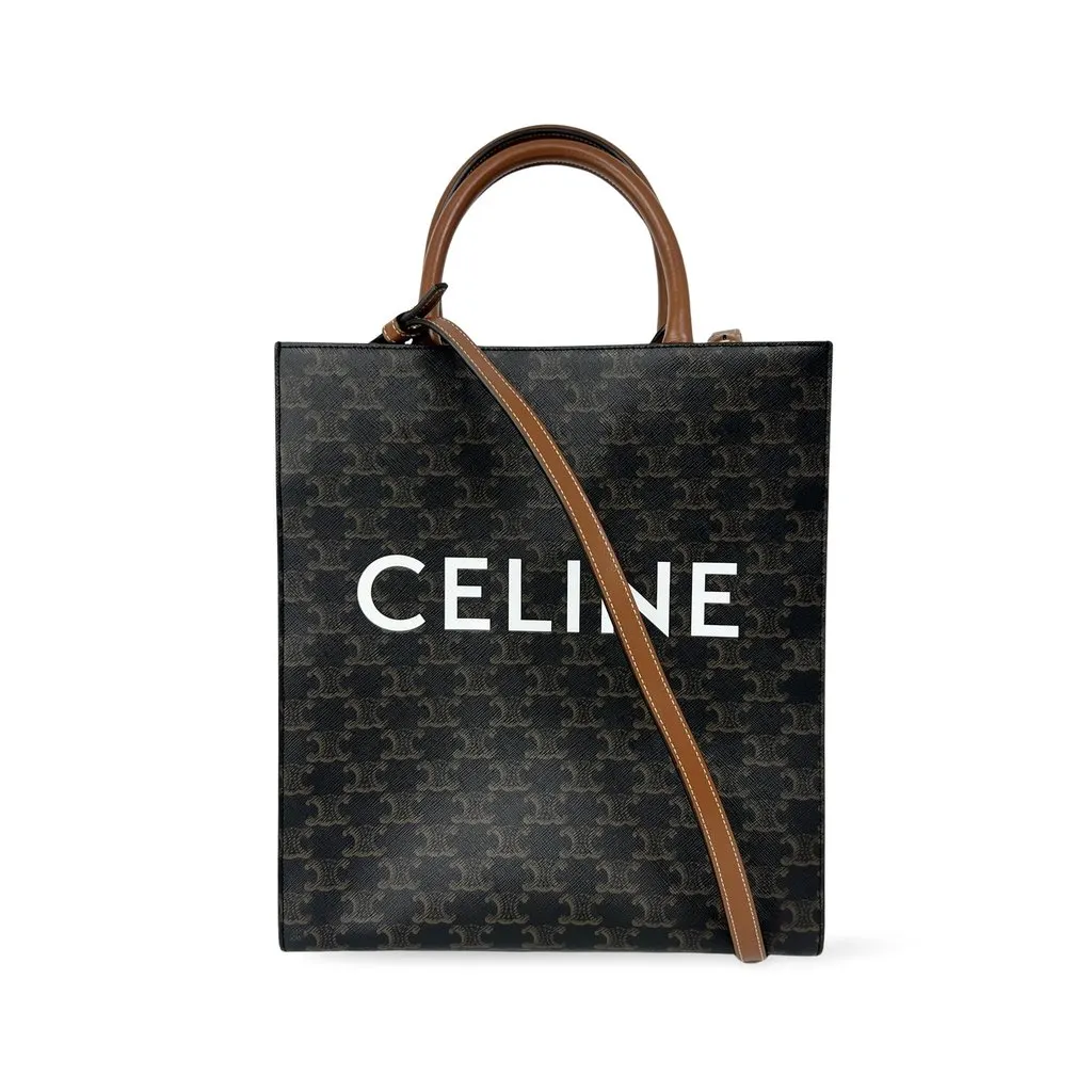 Celine Triomphe Canvas Small Vertical Cabas Bag Tan Brown Canvas Very good - Front View