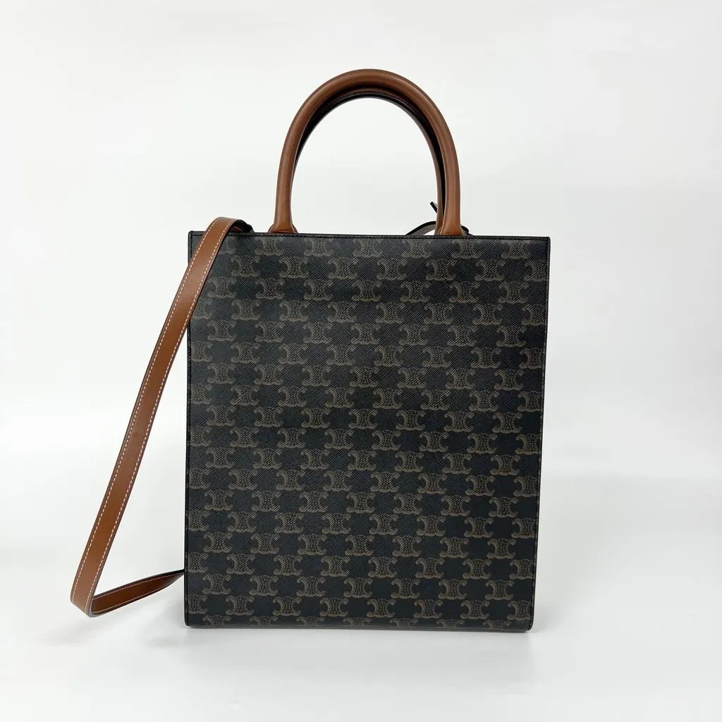 Celine Triomphe Canvas Small Vertical Cabas Bag Tan Brown Canvas Very good - Back View