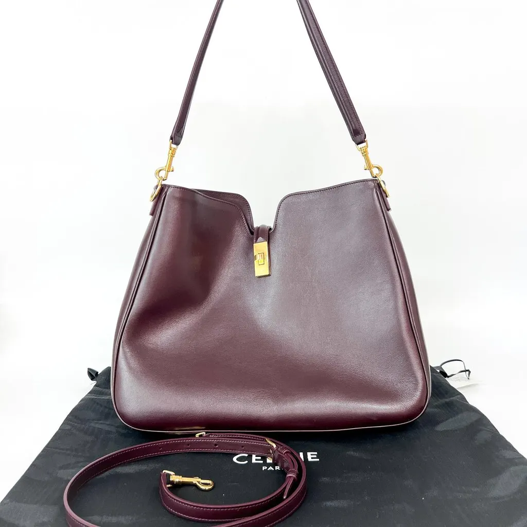 Celine Medium Soft 16 Camille Burgundy Burgundy Leather Good - Back View