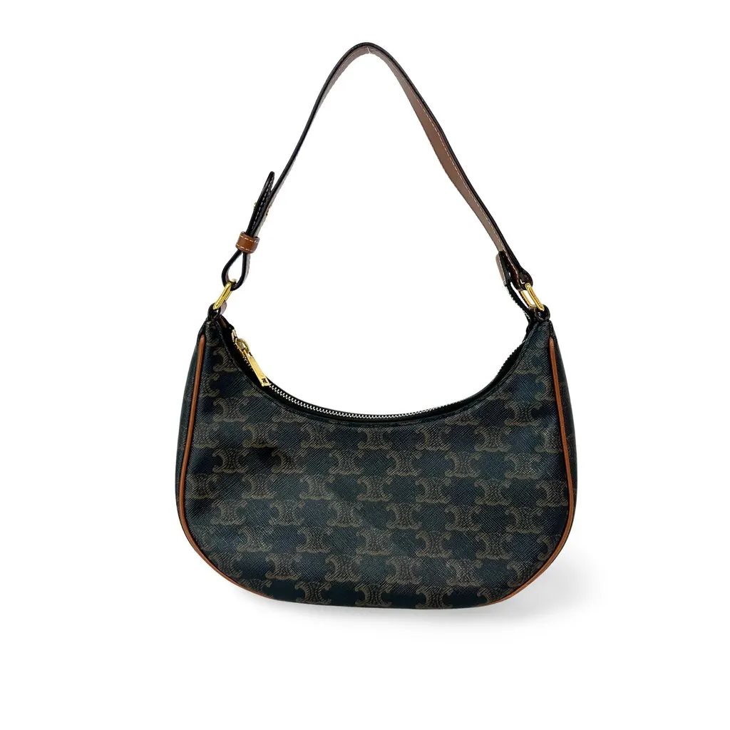 Celine Ava Bag Triomphe Canvas Tan Brown Leather Very good - Front View